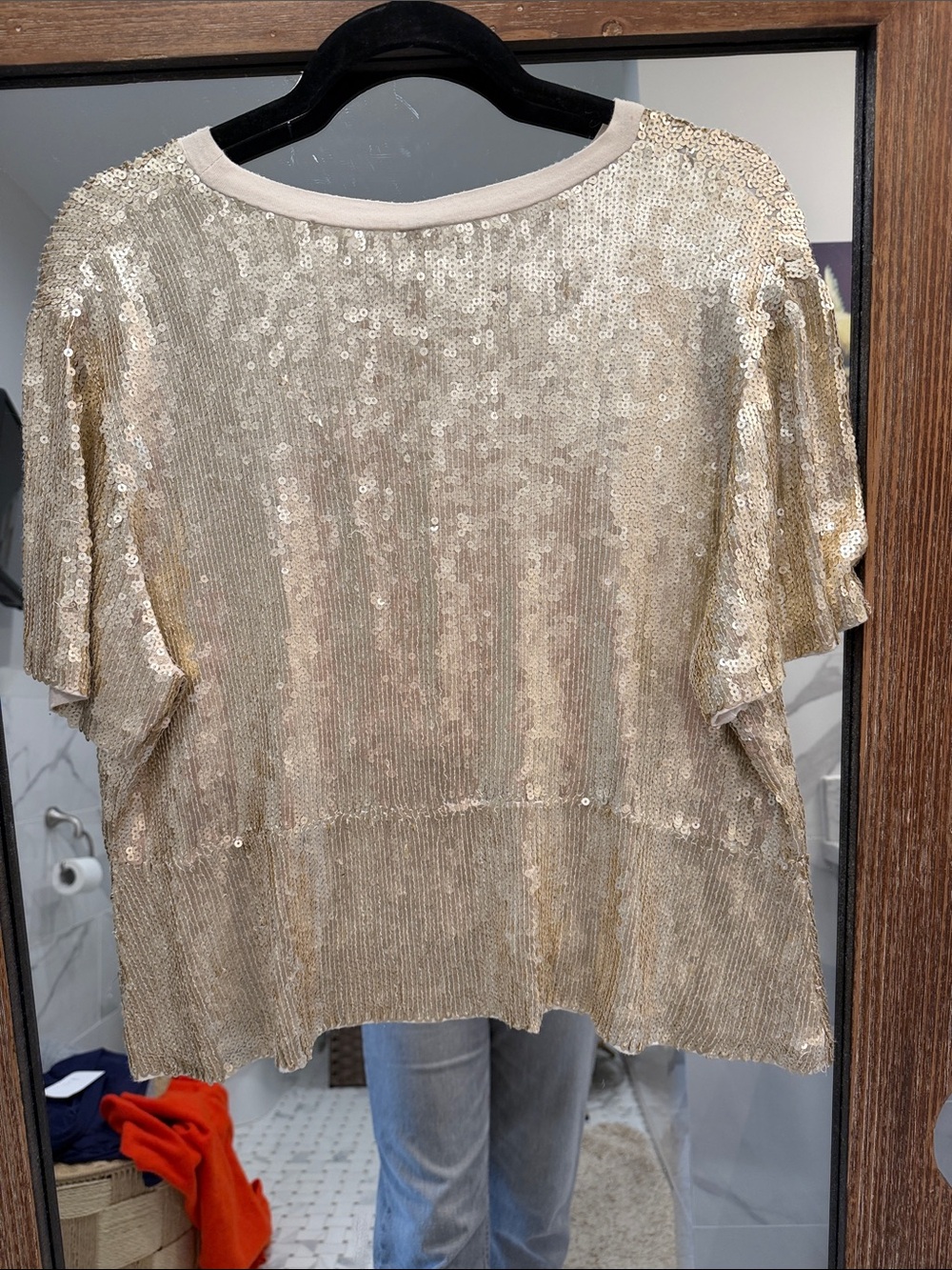 Chan Luu Metallic Sequin Short Sleeve Top in Gold - Picture 2 of 2